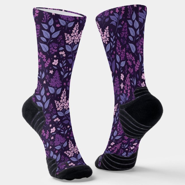 Calcetines Patrón floral de Lilac vibrante (Angular)