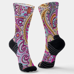 Calcetines Patrón floral de paíslí boho vibrante   Arte color