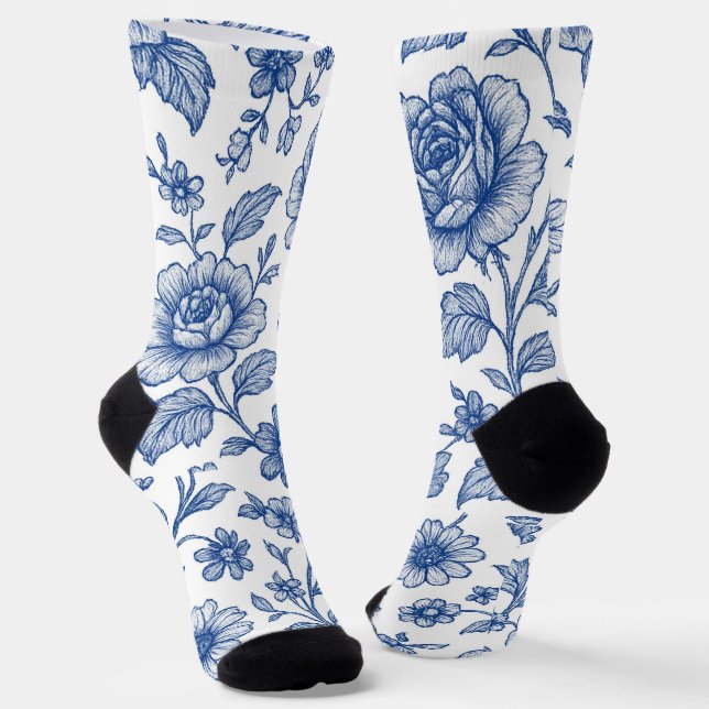 Calcetines Patrón floral de Rosas azules reales (Angular)