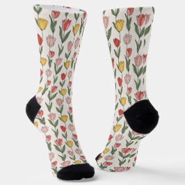 Calcetines Patrón Floral de Tulipán Moderno Botánico Suave Pr