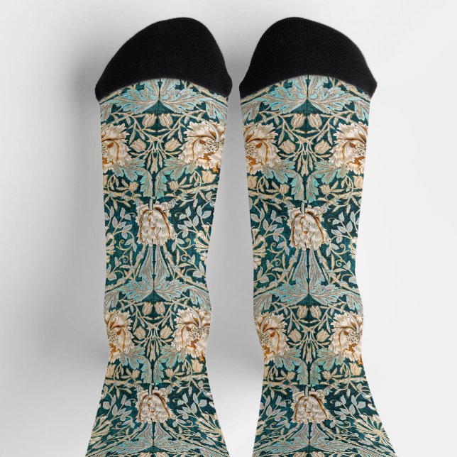 Calcetines Patrón floral de William Morris Antique Honeysuckl (Arriba)