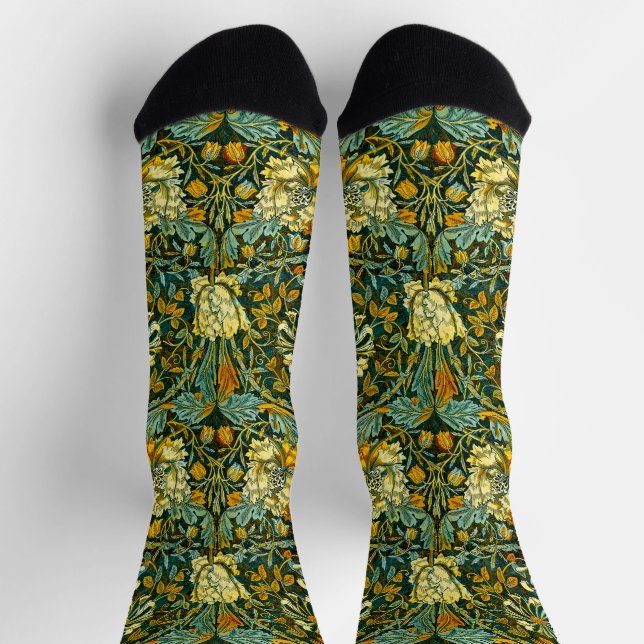Calcetines Patrón floral de William Morris Antique Honeysuckl (Arriba)