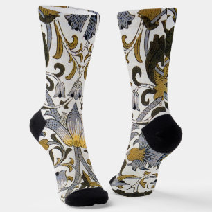 Calcetines Patrón floral de William Morris Lodden: azul dorad