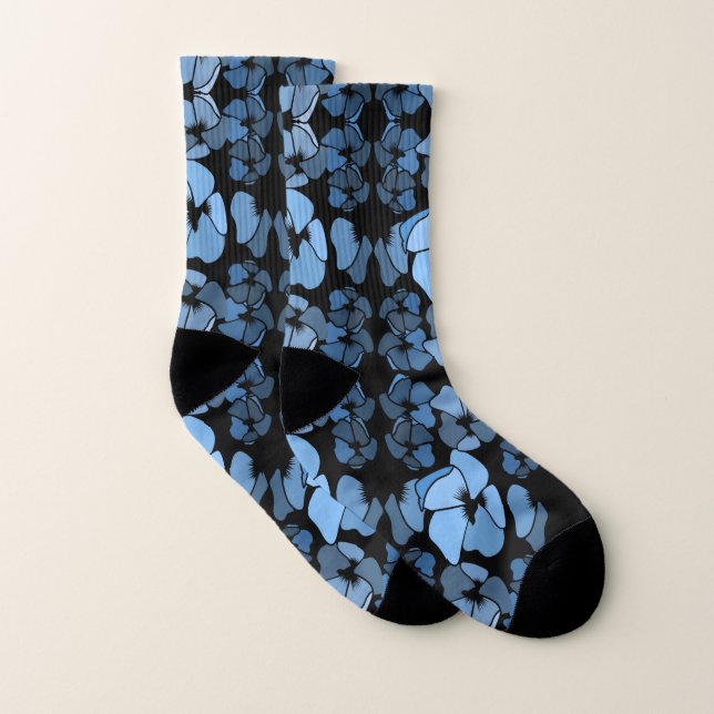 Calcetines Patrón floral divertido azul y negro (Par)