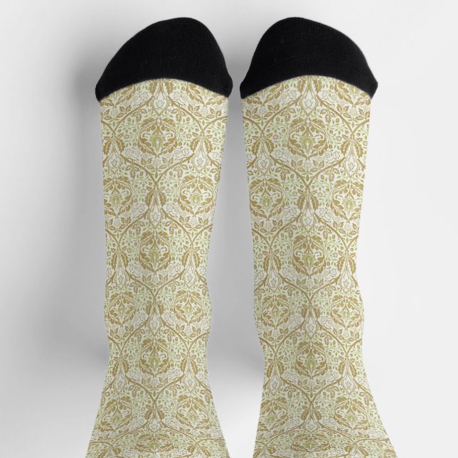 Calcetines Patrón Floral Dorado Elegante (Arriba)