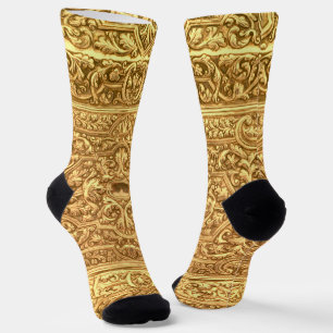 Calcetines Patrón Floral Dorado Ornamental Antiguo