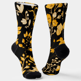 Calcetines Patrón floral dorado para el otoño. Black BG
