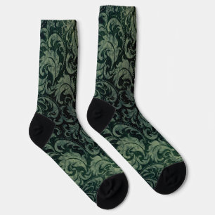 Calcetines Patrón floral elegante adamascado verde