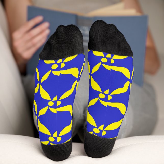 Calcetines Patrón floral geométrico azul y melaza (Abajo)