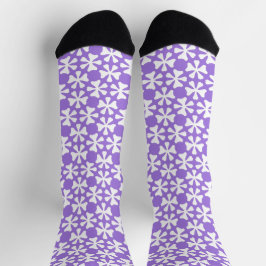 Calcetines Patrón floral geométrico moderno de lila y blanco