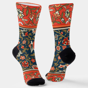 Calcetines Patrón Floral Indo-Persa Bohemio Antiguo Rojo