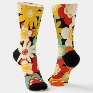 Calcetines Patrón floral lindo retro colorido brillante
