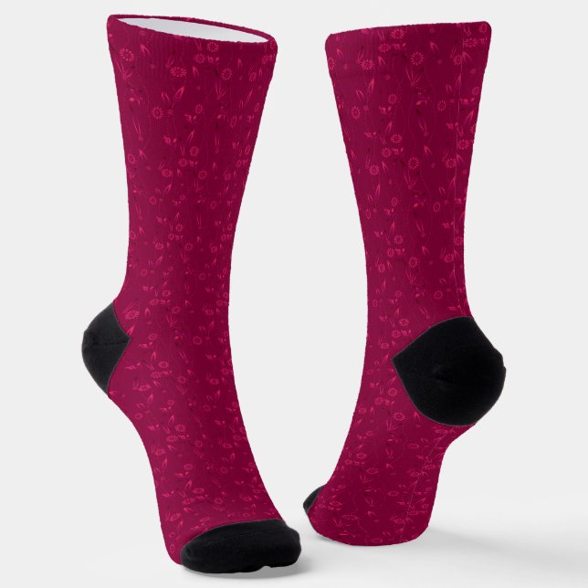 Calcetines Patrón floral liso retro rojo (Angular)