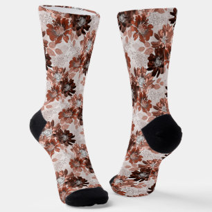 Calcetines Patrón floral marrón gris acuarela. 
