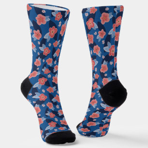 Calcetines Patrón floral melocotón y azul