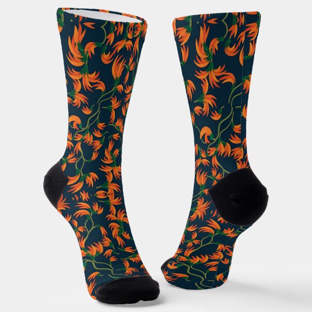 Calcetines Patrón floral naranja fluido (Angular)