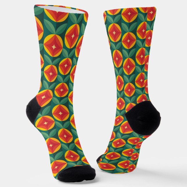 Calcetines Patrón floral Naranja moderno de mediados del sigl (Angular)
