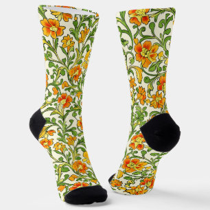 Calcetines Patrón floral naranja y amarillo Art Nouveau
