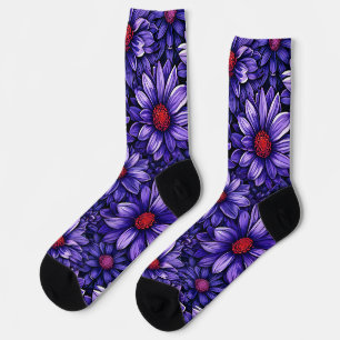 Calcetines Patrón Floral Púrpura para Mujeres y Adolescentes
