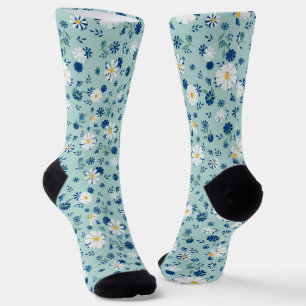 Calcetines Patrón floral retro con margaritas.