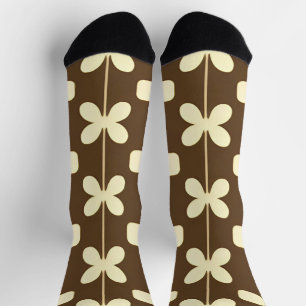 Calcetines Patrón floral retro con marrón y beige