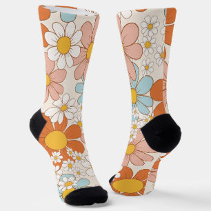 Calcetines Patrón Floral Retro Groovy Sin Costuras de Margari