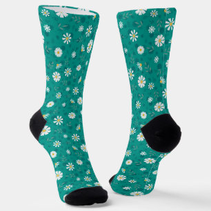 Calcetines Patrón floral retro. Las margaritas blancas en un