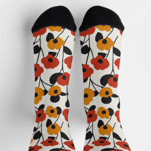 Calcetines Patrón floral retro negrita rojo, Naranja y negro
