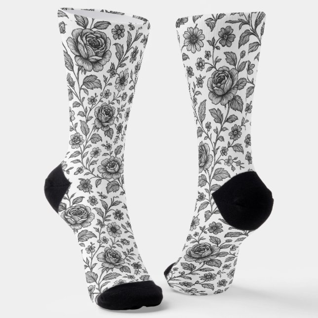 Calcetines Patrón floral Rosa de época (Angular)