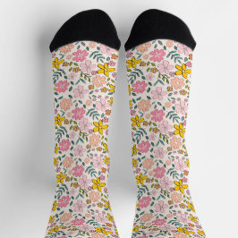 Calcetines Patrón floral rosa y amarillo lindo