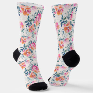 Calcetines Patrón floral rosa y Verde azulado