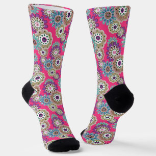 Calcetines Patrón floral rústico colorido retro
