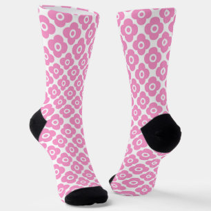 Calcetines Patrón floral simple rosa y blanco