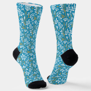 Calcetines Patrón floral sin costuras: Blanco y dorado sobre