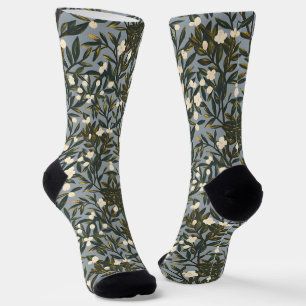 Calcetines Patrón floral sobre fondo gris azulado polvoriento