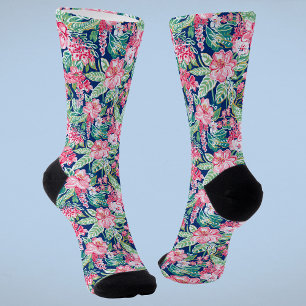 Calcetines Patrón floral trópico moderno de adormidera de col