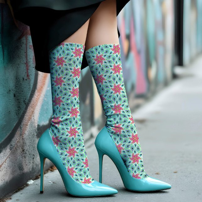 Calcetines Patrón floral verde pastel chic flor de paisley (Subido por el creador)