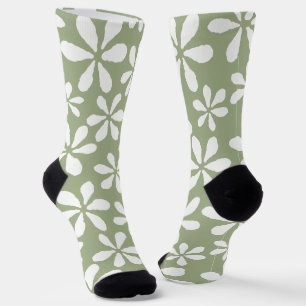 Calcetines Patrón Floral Verde Salvia Moderno Flores Bonitas