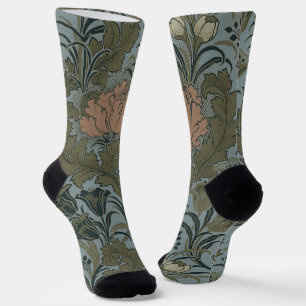 Calcetines Patrón Floral Victoriano Antiguo Terracota Sábila