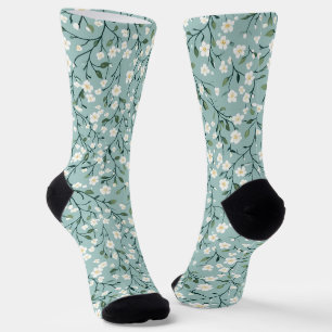 Calcetines Patrón floral vintage de Cottage azul blanco