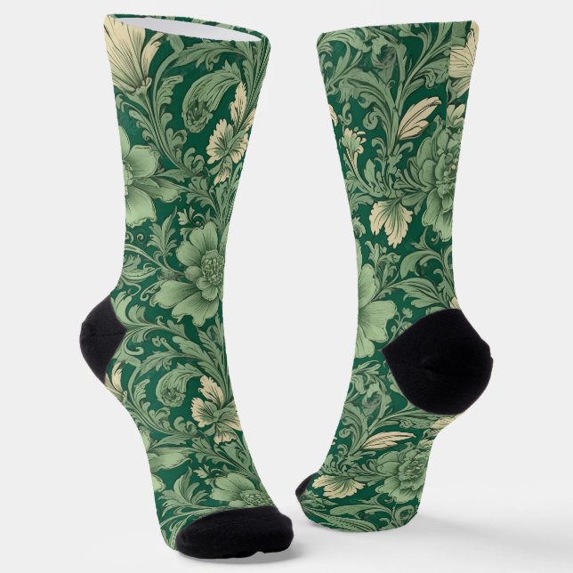 Calcetines Patrón floral vintage verde sabio (Angular)