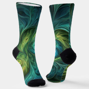 Calcetines Patrón fractal AI verde azul