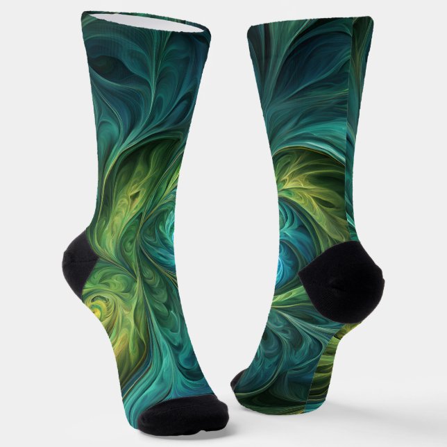 Calcetines Patrón fractal AI verde azul (Angular)