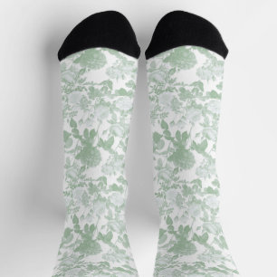 Calcetines Patrón francés de rosas florales verdes en chinois