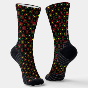 Calcetines Patrón geométrico afrocéntrico verde rojo