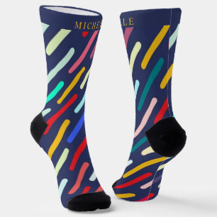 Calcetines Patrón geométrico amarillo rojo verde azul persona
