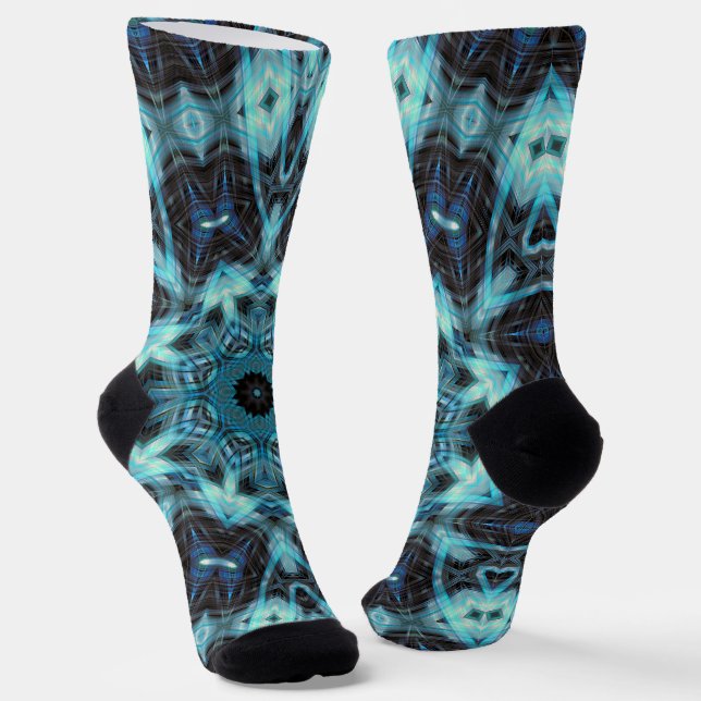 Calcetines Patrón geométrico azul con resplandor radiante (Angular)