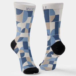 Calcetines Patrón Geométrico Azul Gris Beige Crema Personaliz