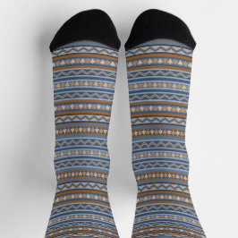 Calcetines Patrón Geométrico Azul y Marrón al Estilo del Suro