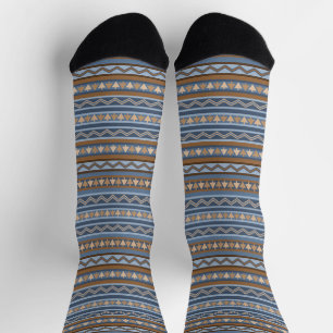 Calcetines Patrón Geométrico Azul y Marrón al Estilo del Suro
